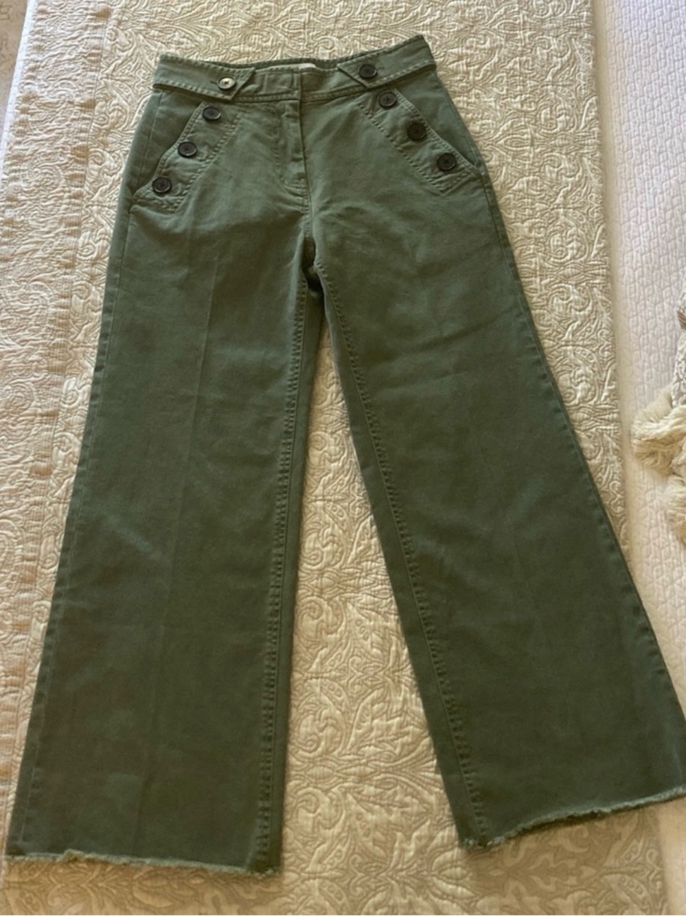Derek Lam 10 Crosby High Waisted Wide Leg Cotton Spandex Crop Green Pants size 0